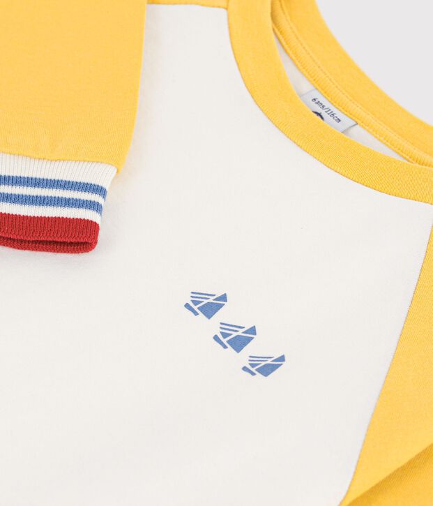 T-shirt a maniche lunghe in cotone color block bambino ecru/multicolore