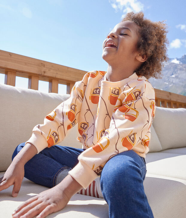 Felpa in molleton stampato bambino unisex ecru/grigio