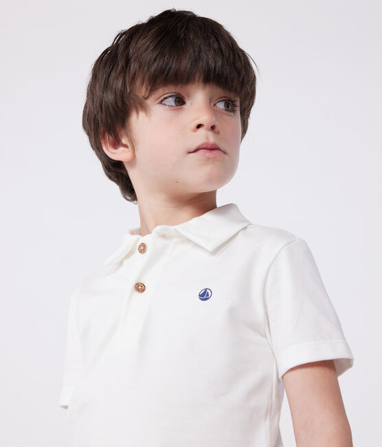 Polo a maniche corte in cotone tinta unita bambino bianco MARSHMALLOW