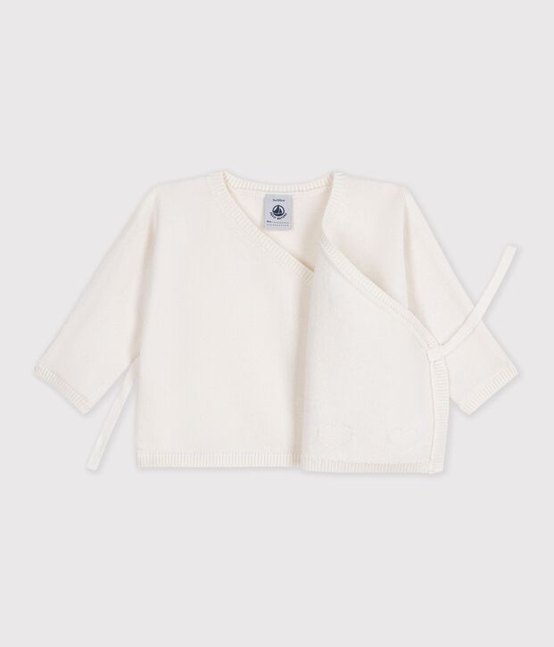 Brassi&egrave;re con incrocio in maglia traforata di misto lana e cotone neonato bianco