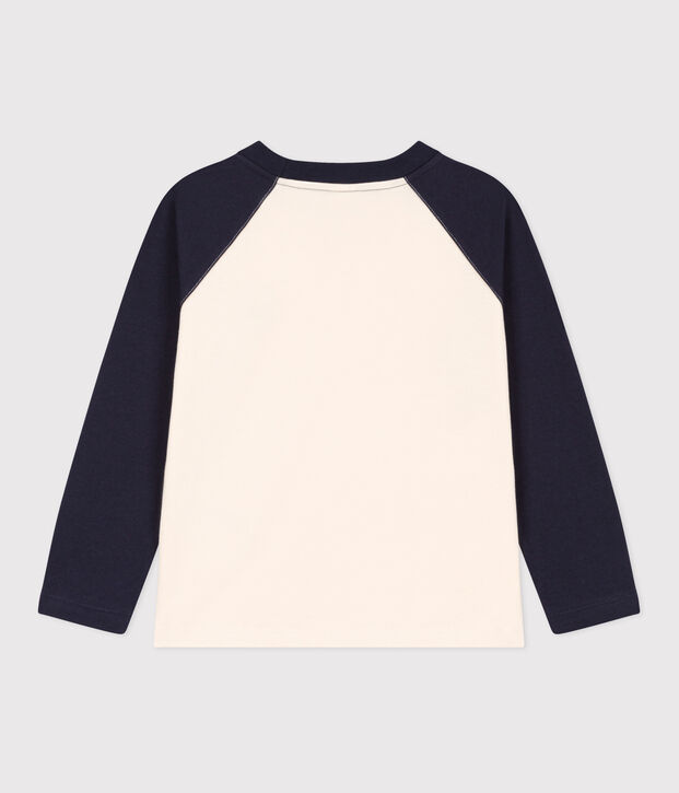 T-shirt a maniche lunghe in cotone bambino ecru/blu