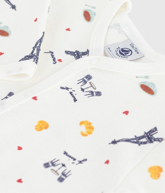 Pigiama senza piedini in cotone con stampa Parigi neonato bianco MARSHMALLOW/bianco MULTICO
