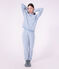 Pigiama in spugna di cotone a righe donna blu/ecru