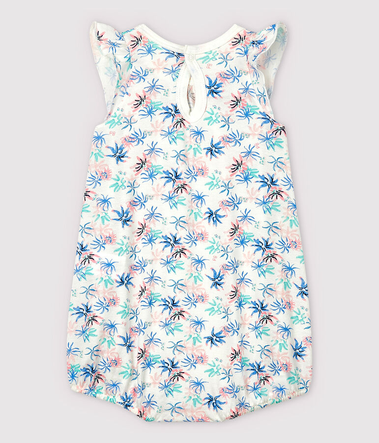 Tutina corta anemoni beb&egrave; femmina in jersey sottile bianco/multicolore