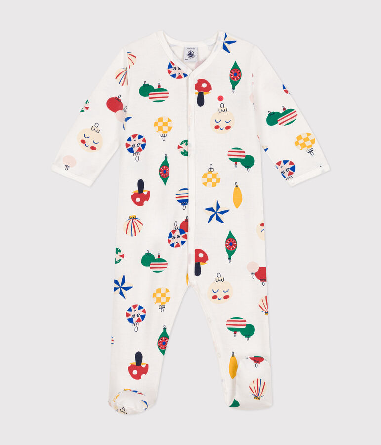 Pigiama in tessuto felpato spazzolato con palline di Natale stampate neonato bianco/multicolore