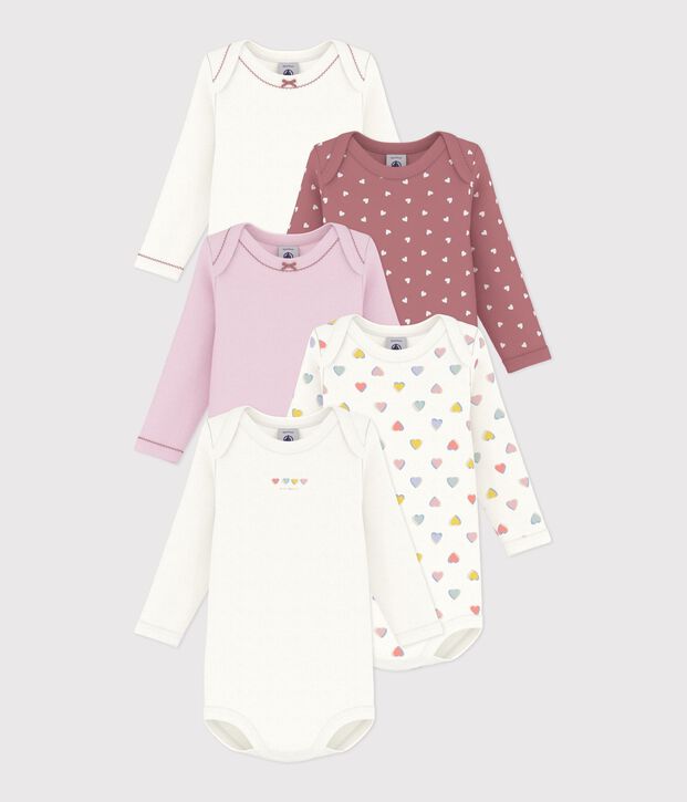 Set di body a maniche lunghe in cotone con stampa a cuori neonato multicolore