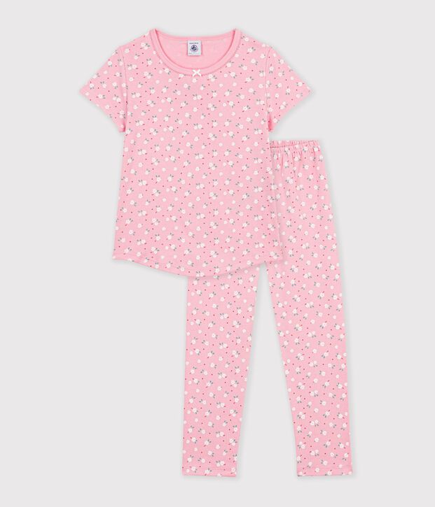 Pigiama a maniche corte e gamba lunga in cotone con stampa bambina rosa/multicolore