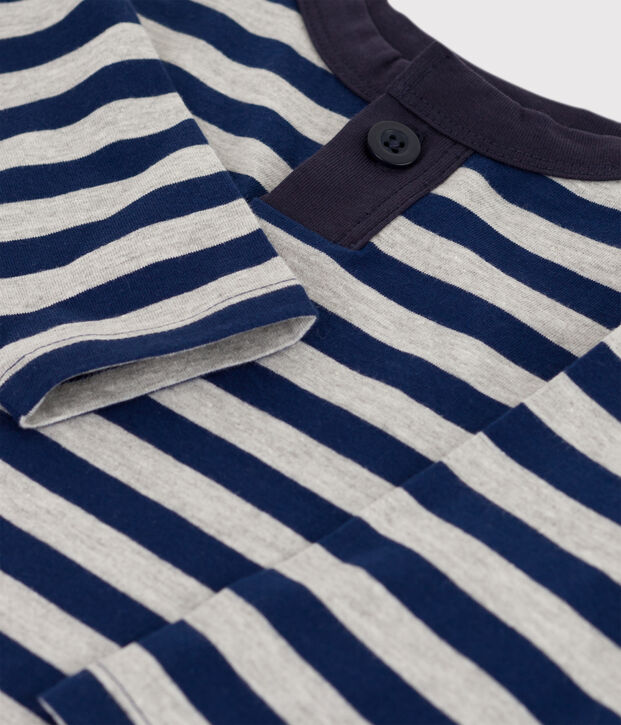 T-shirt maniche lunghe beb&egrave; in cotone blu/grigio