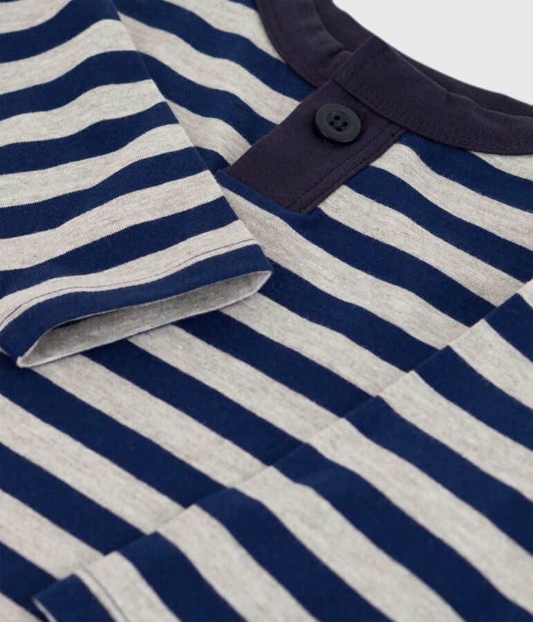 T-shirt maniche lunghe beb&egrave; in cotone blu/grigio