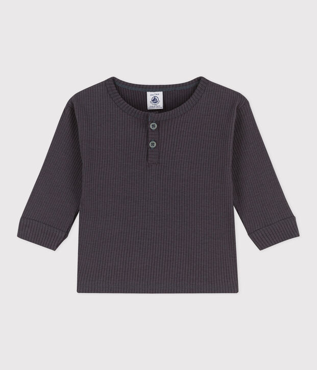 T-shirt maniche lunghe beb&egrave; in maglia a costine grigio