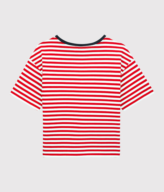 T-shirt TAGLIO BOXY in cotone donna rosso PEPS/bianco MARSHMALLOW