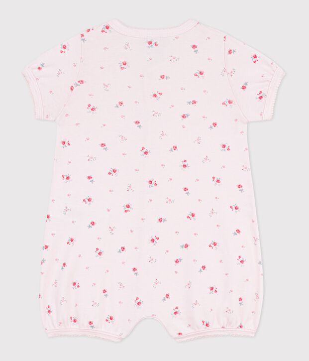 Tutina corta in cotone a fiori neonato rosa/multicolore