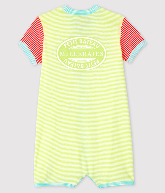 Tutina corta millerighe gialla bebè a costine giallo SUNNY/bianco MARSHMALLOW