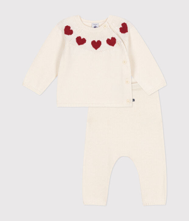 Set di 2 pezzi in maglia neonato bianco/rosso