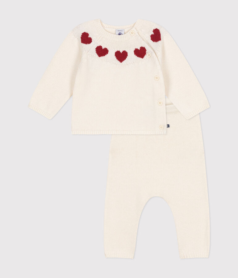 Set di 2 pezzi in maglia neonato bianco/rosso