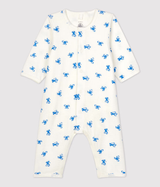 Body-pigiama senza piedi bebè in cotone biologico bianco MARSHMALLOW/blu BRASIER