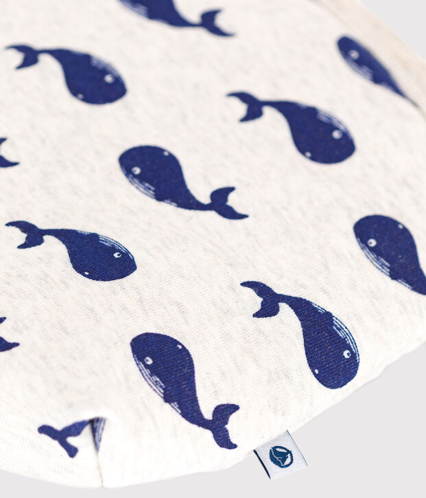 Pochette neonato in cotone con balena beige/blu