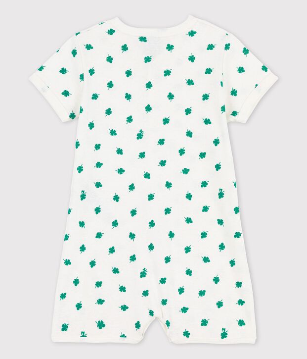 Tutina corta stampa vegetale in lino e cotone bianco/verde