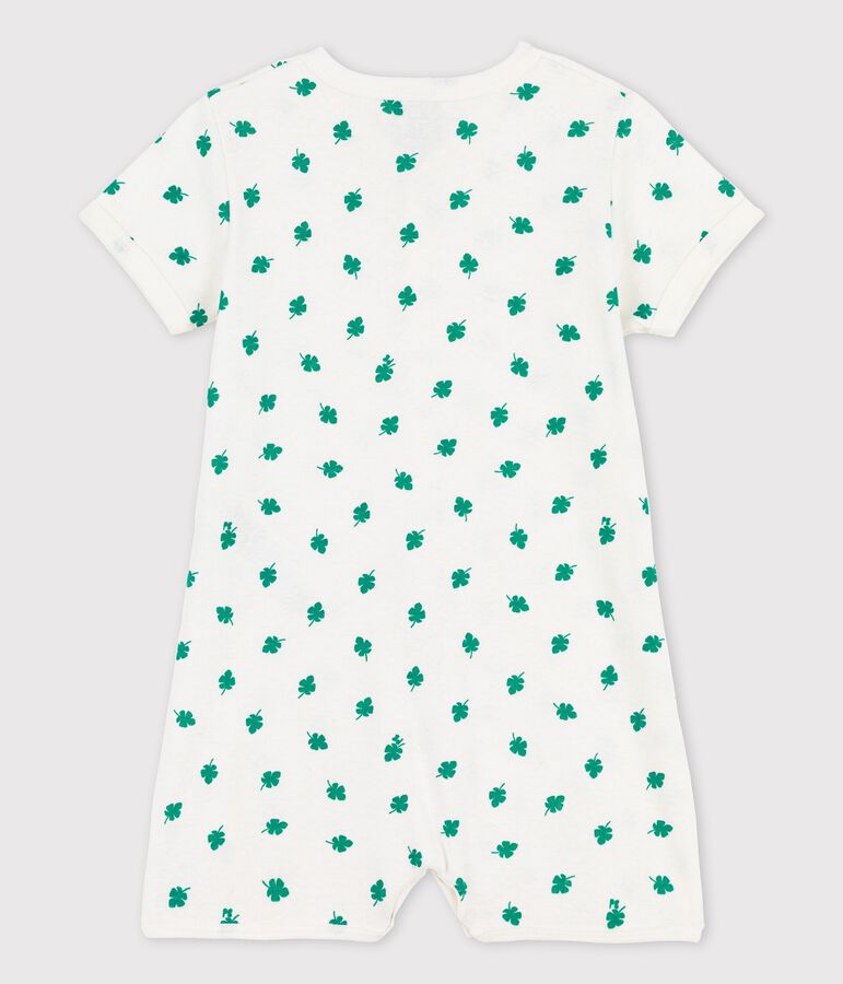 Tutina corta stampa vegetale in lino e cotone bianco MARSHMALLOW/verde GAZON