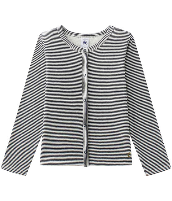 Cardigan per bambina millerighe in tubique blu SMOKING/beige COQUILLE
