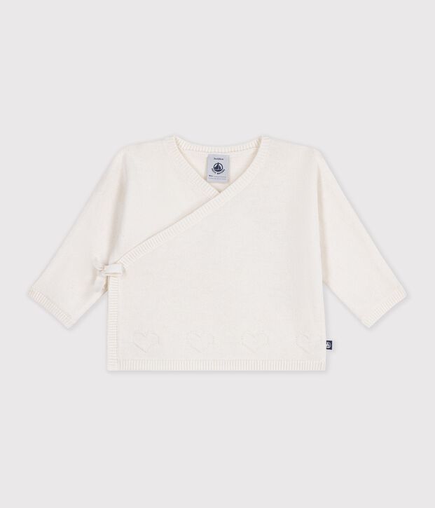 Brassi&egrave;re con incrocio in maglia traforata di misto lana e cotone neonato bianco
