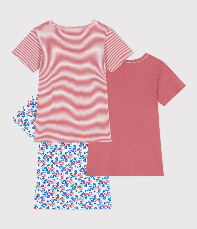Set di 3 T-shirt a maniche corte in cotone a fiori bambina multicolore