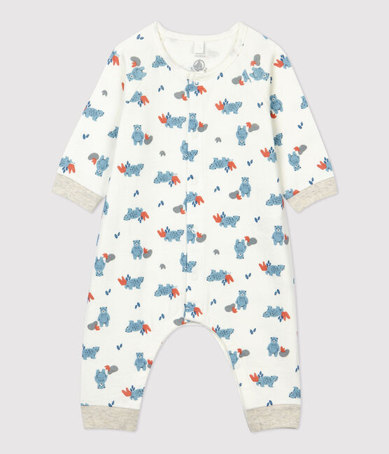 Tutina lunga fantasia orso bebè femmina in cotone biologico bianco MARSHMALLOW/bianco MULTICO