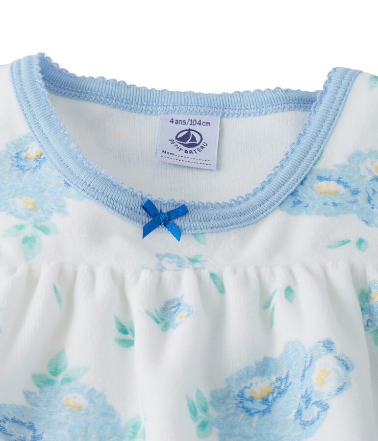 Camicia da notte in velluto stampato, con leggings abbinati bianco LAIT/blu BLEU/ MULTICO