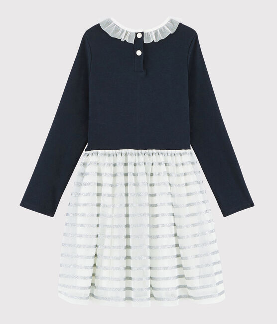 Abito maniche lunghe bambina blu SMOKING/bianco MULTICO