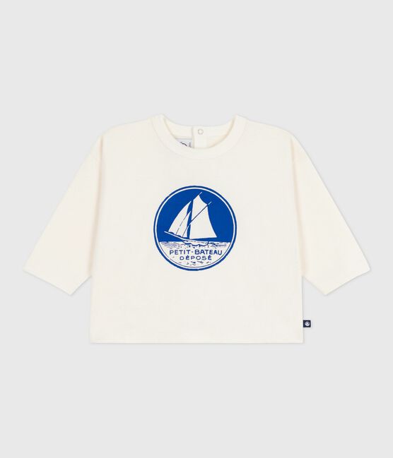 T-shirt a maniche lunghe in cotone con motivo gatto neonato blu MILK/ OLYMPIC