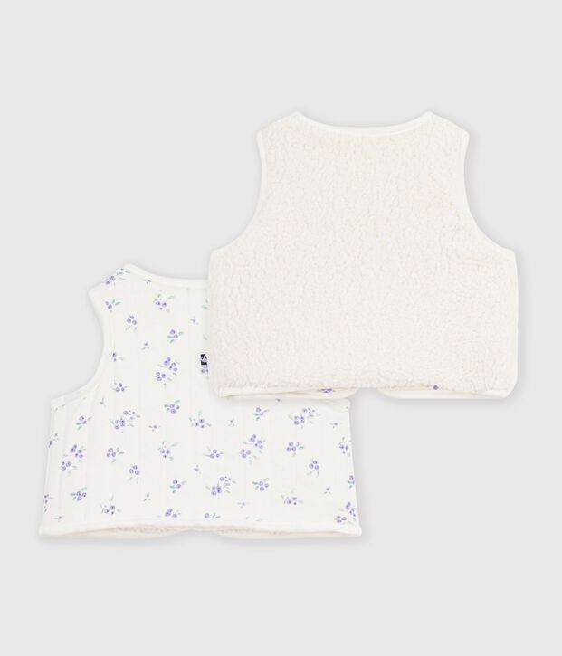 Gilet senza maniche in misto cotone e sherpa con stampa a fiori neonata ecru/multicolore