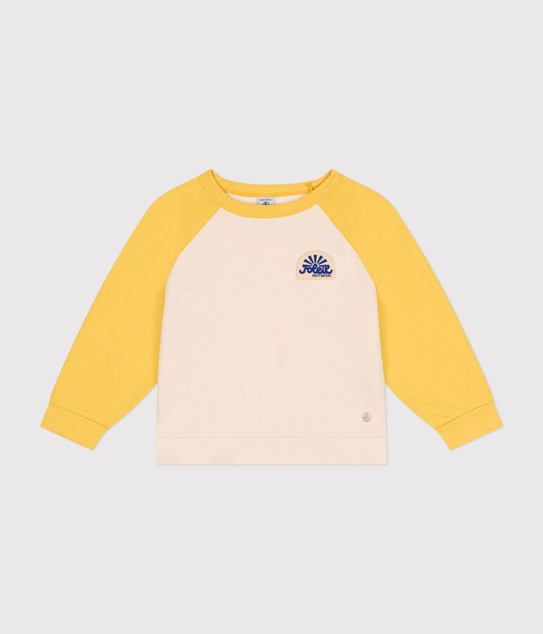 Maglia in leggero tessuto felpato bambino ecru/giallo