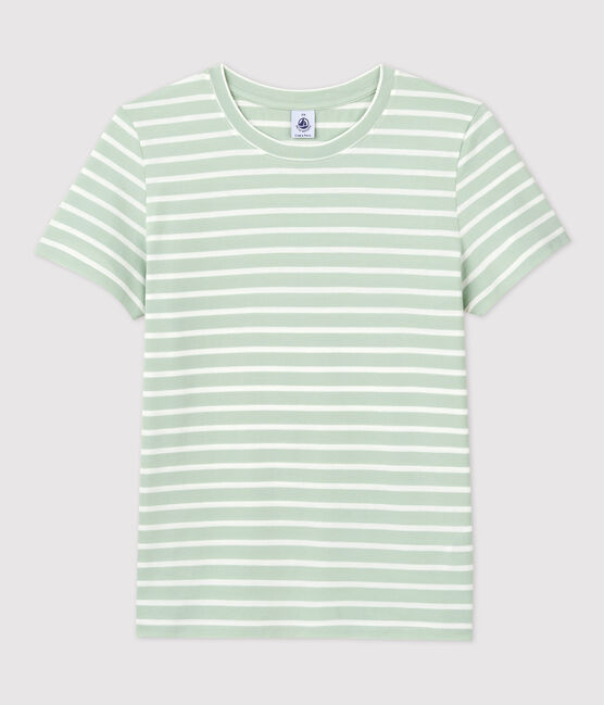 T-shirt TAGLIO REGULAR girocollo in cotone bio Donna verde HERBIER/ MARSHMALLOW