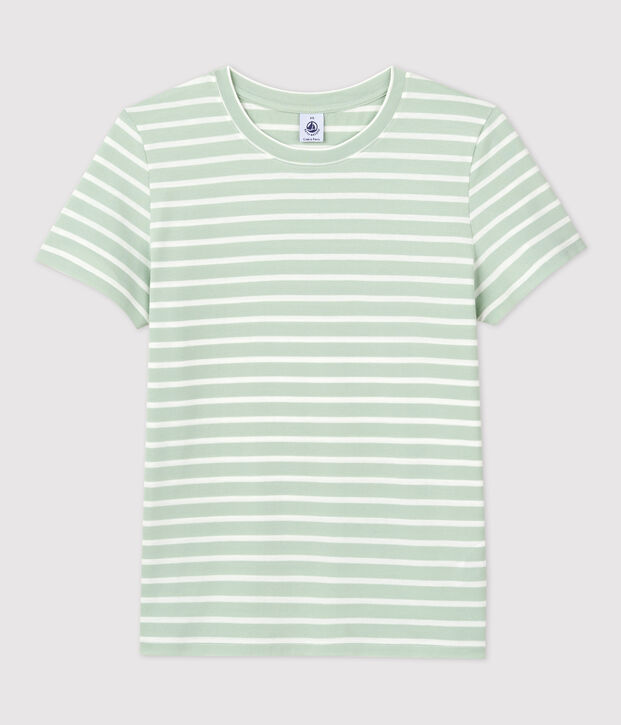 T-shirt TAGLIO REGULAR girocollo in cotone bio Donna verde/bianco