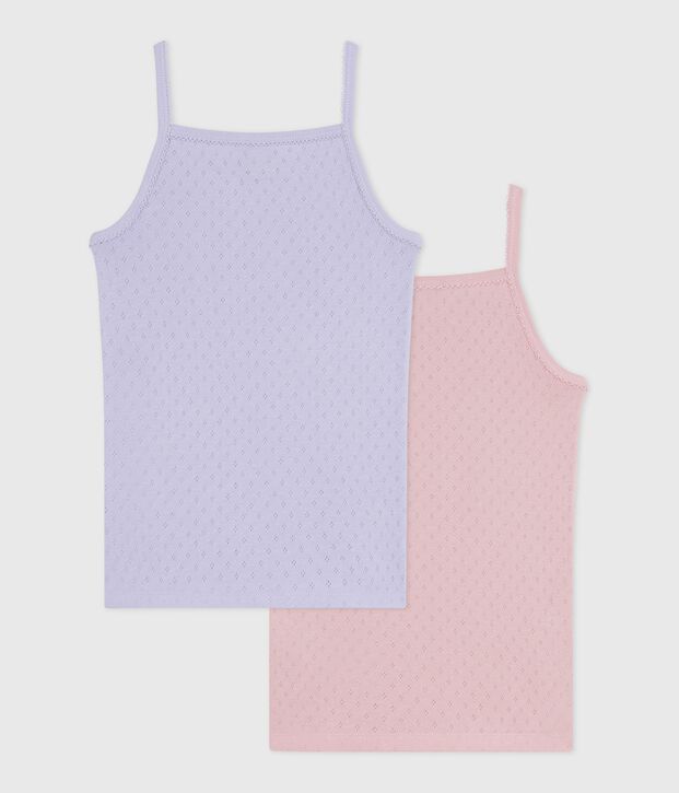 Set di canottiere bambina con spalline in cotone traforato multicolore