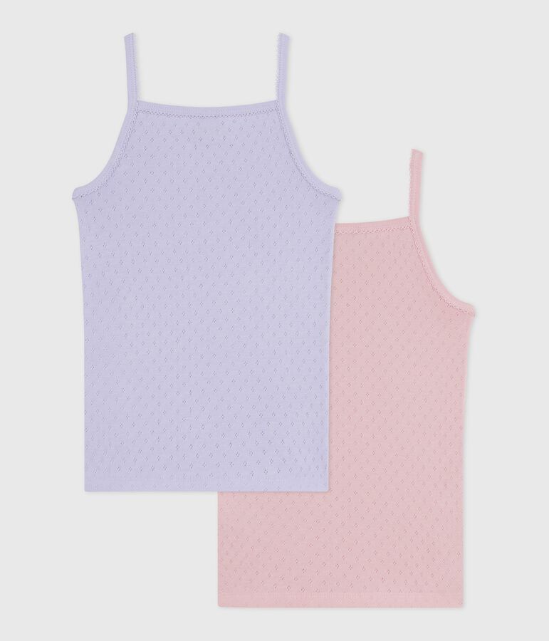 Set di canottiere bambina con spalline in cotone traforato multicolore