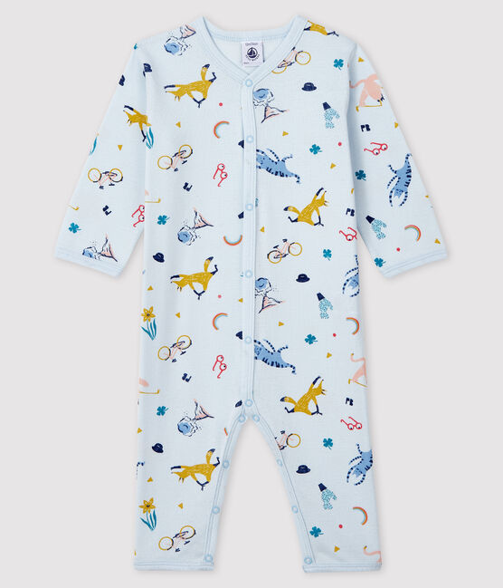 Tutina blu fantasia animali bebé maschio a costine blu FRAICHEUR/bianco MULTICO