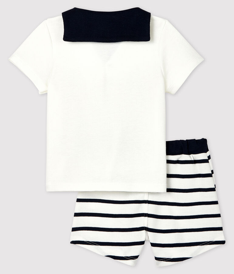 Completo due pezzi beb&egrave; maschio bianco MARSHMALLOW/blu SMOKING