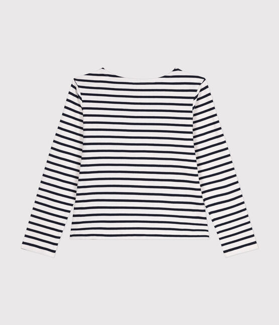 Marinière donna abbottonata in cotone bianco MARSHMALLOW/blu SMOKING