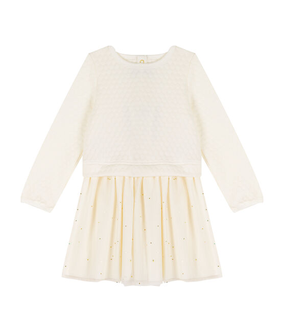 Vestito bi-materiale da bambina bianco MARSHMALLOW