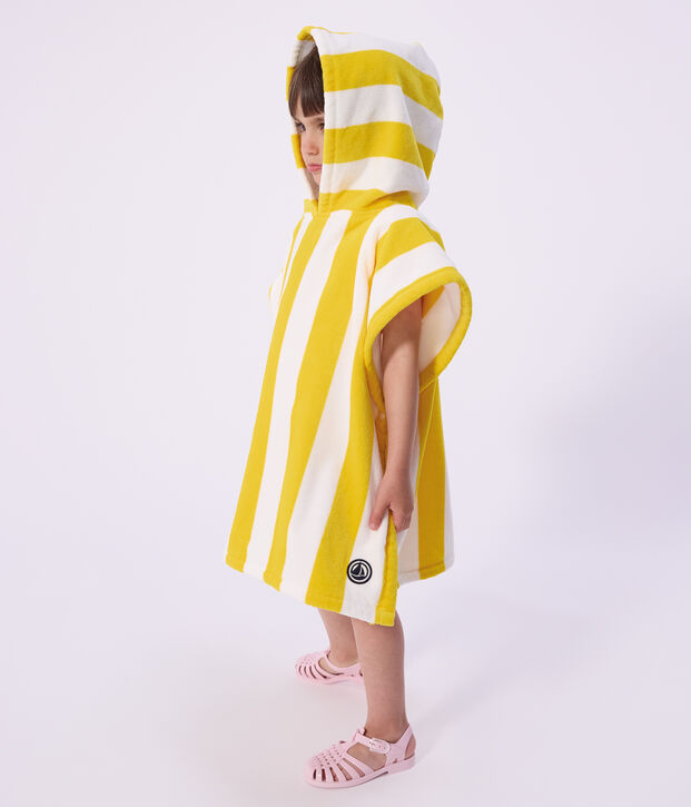 Poncho da bagno in spugna di cotone a righe bambino giallo/bianco