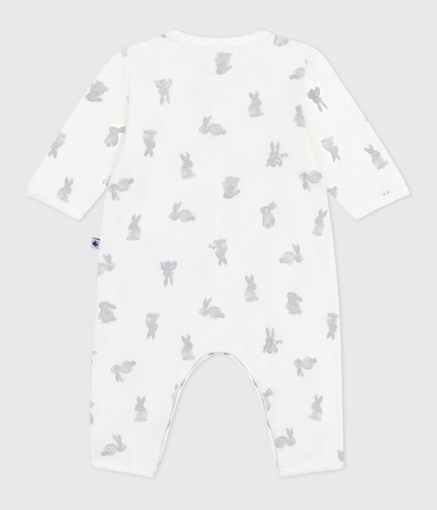 Pigiama senza piedini in cotone con coniglio stampato neonato bianco/grigio