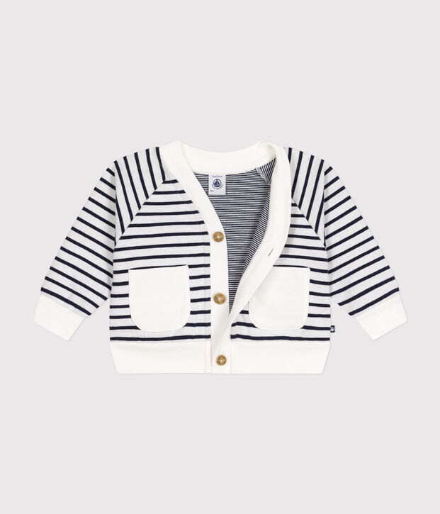 Cardigan in jersey spesso neonato bianco/blu