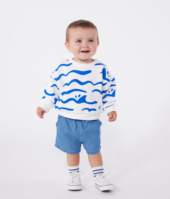 Felpa in cotone con squalo stampato neonato blu MARSHMALLOW/ PORCELANA