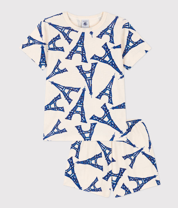 Pigiama corto bambino unisex in cotone ecru/multicolore