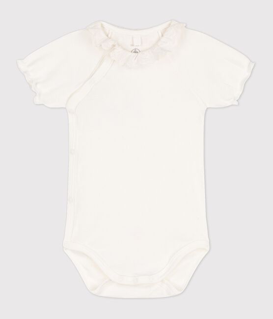 Body con colletto bebè femmina in cotone biologico bianco MARSHMALLOW