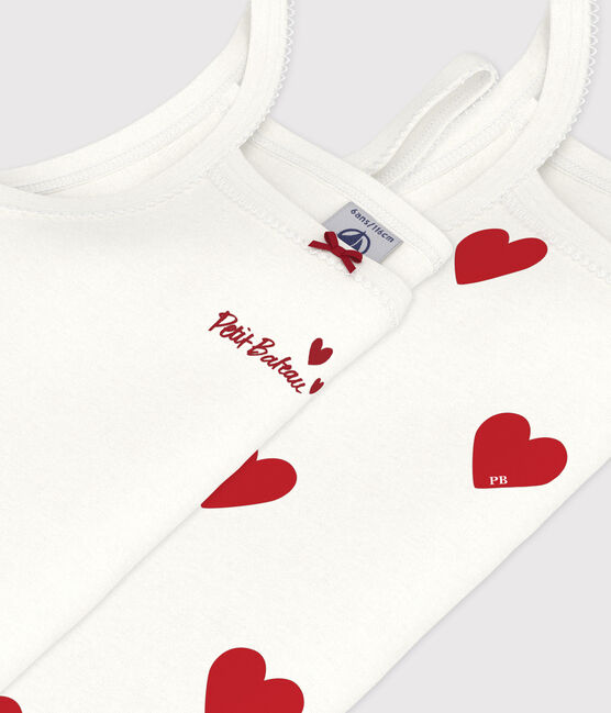 Confezione da 2 canottiere con spalline bambina in cotone motivo cuore variante 1
