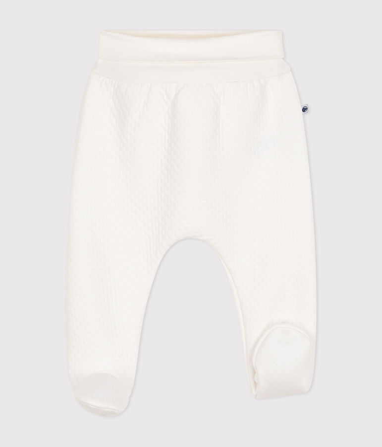 Pantaloni con piedini in tubique trapuntato neonato bianco