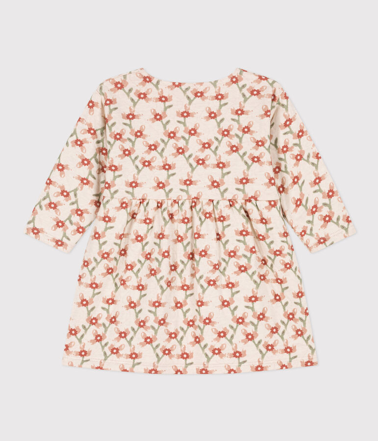 Abito a maniche lunghe in tubique trapuntato con stampa per beb&egrave; ecru/multicolore