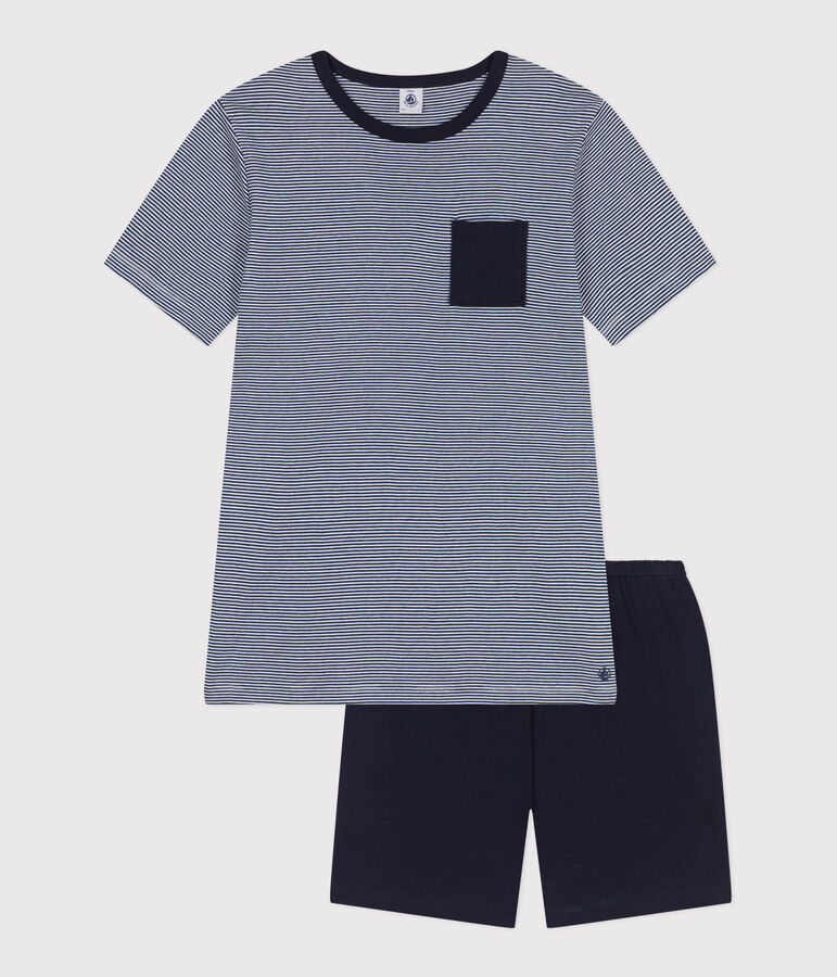 Pigiama corto in cotone a righe bambino blu/multicolore